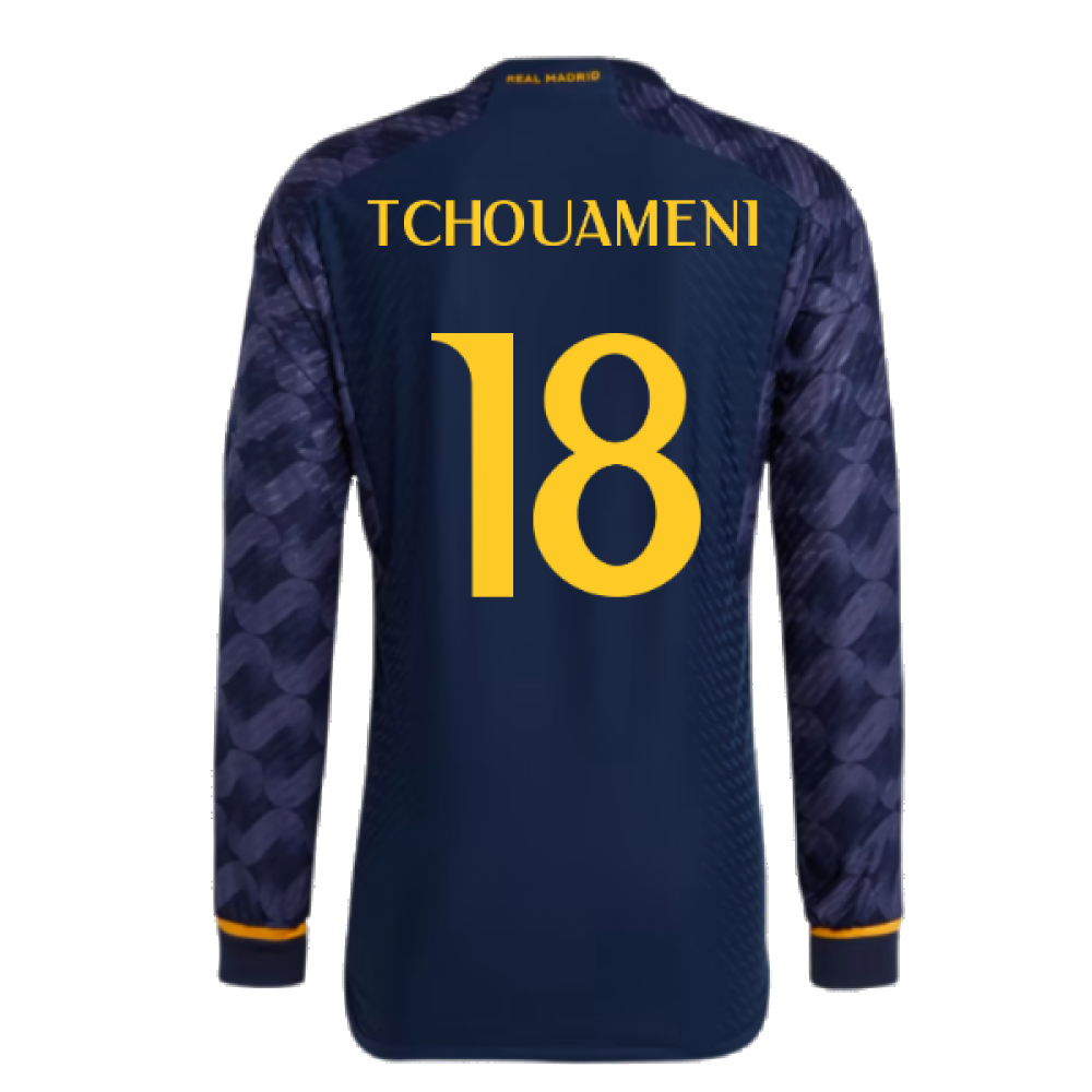 2023-2024 Real Madrid Authentic Long Sleeve Away Shirt (Tchouameni 18)