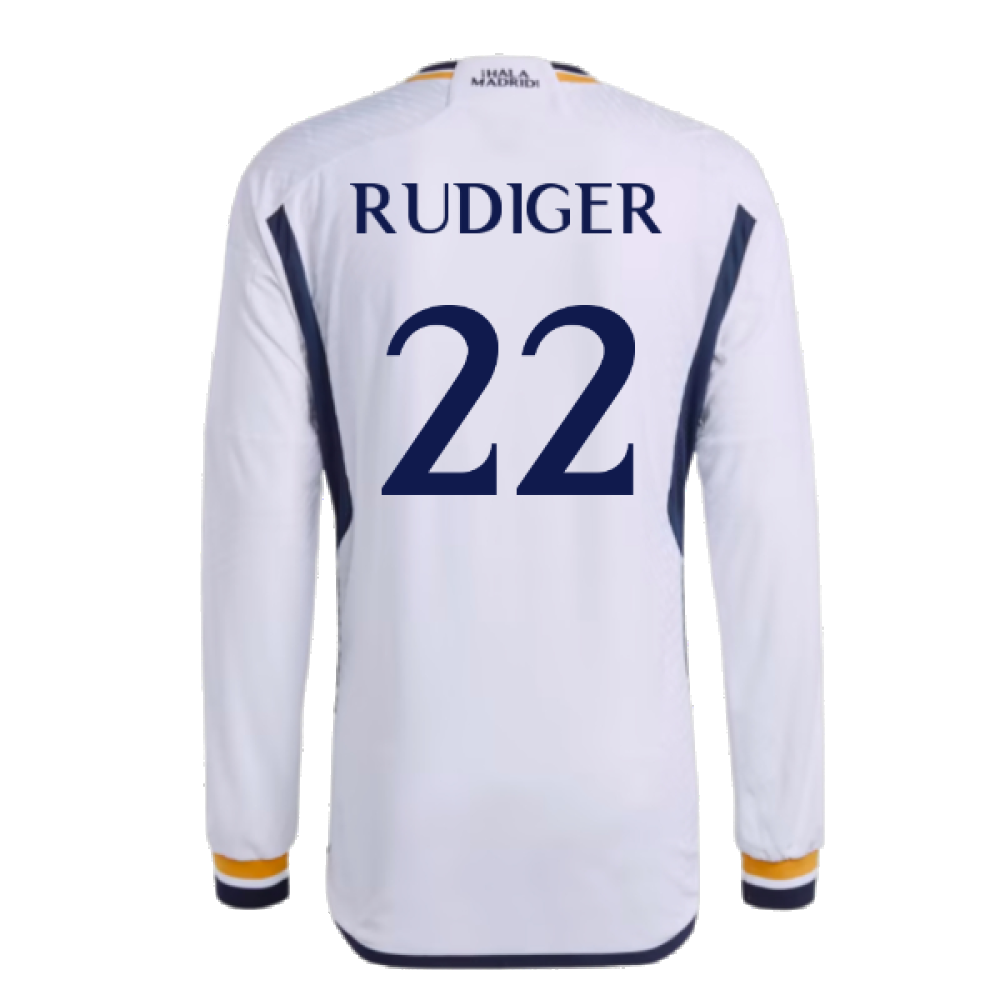 2023-2024 Real Madrid Authentic Long Sleeve Home Shirt (Rudiger 22)