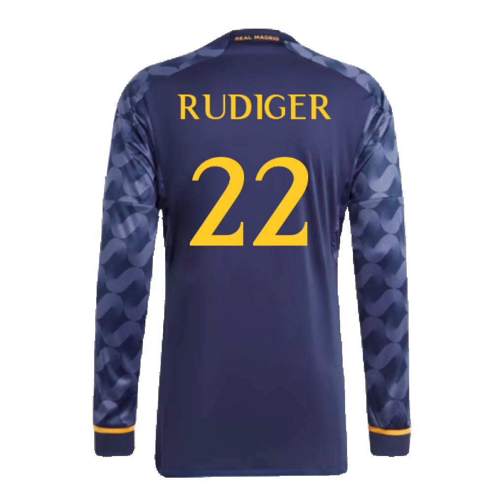 2023-2024 Real Madrid Long Sleeve Away Shirt (Rudiger 22)