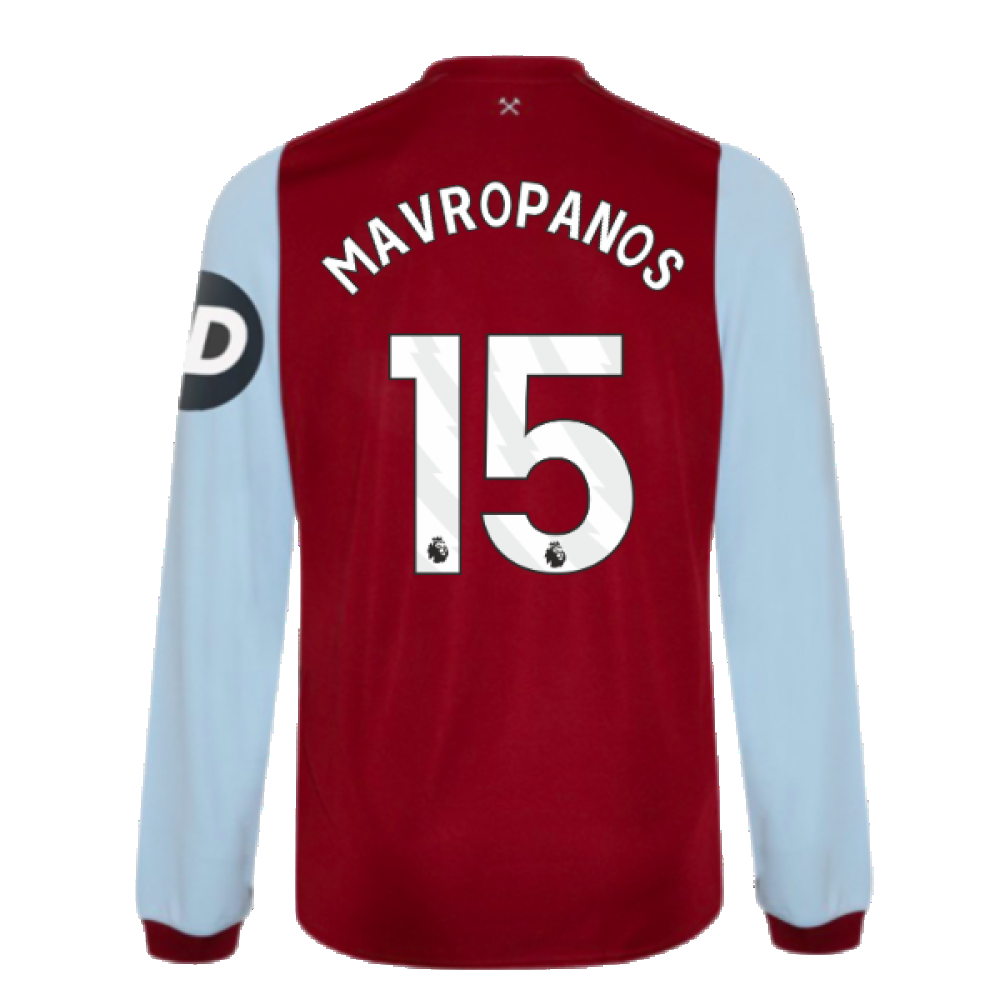 2023-2024 West Ham Long Sleeve Home Shirt (Kids) (Mavropanos 15)