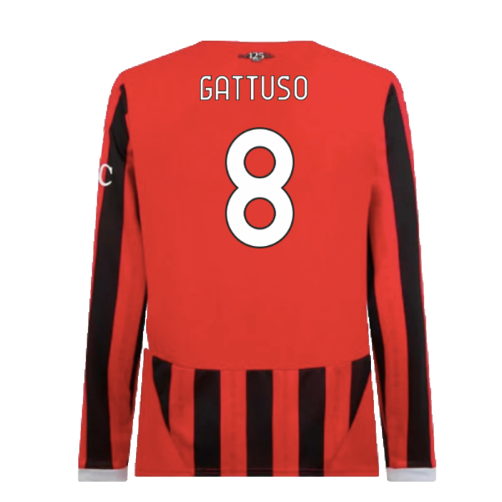 2024-2025 AC Milan Home Long Sleeve Shirt (Gattuso 8)