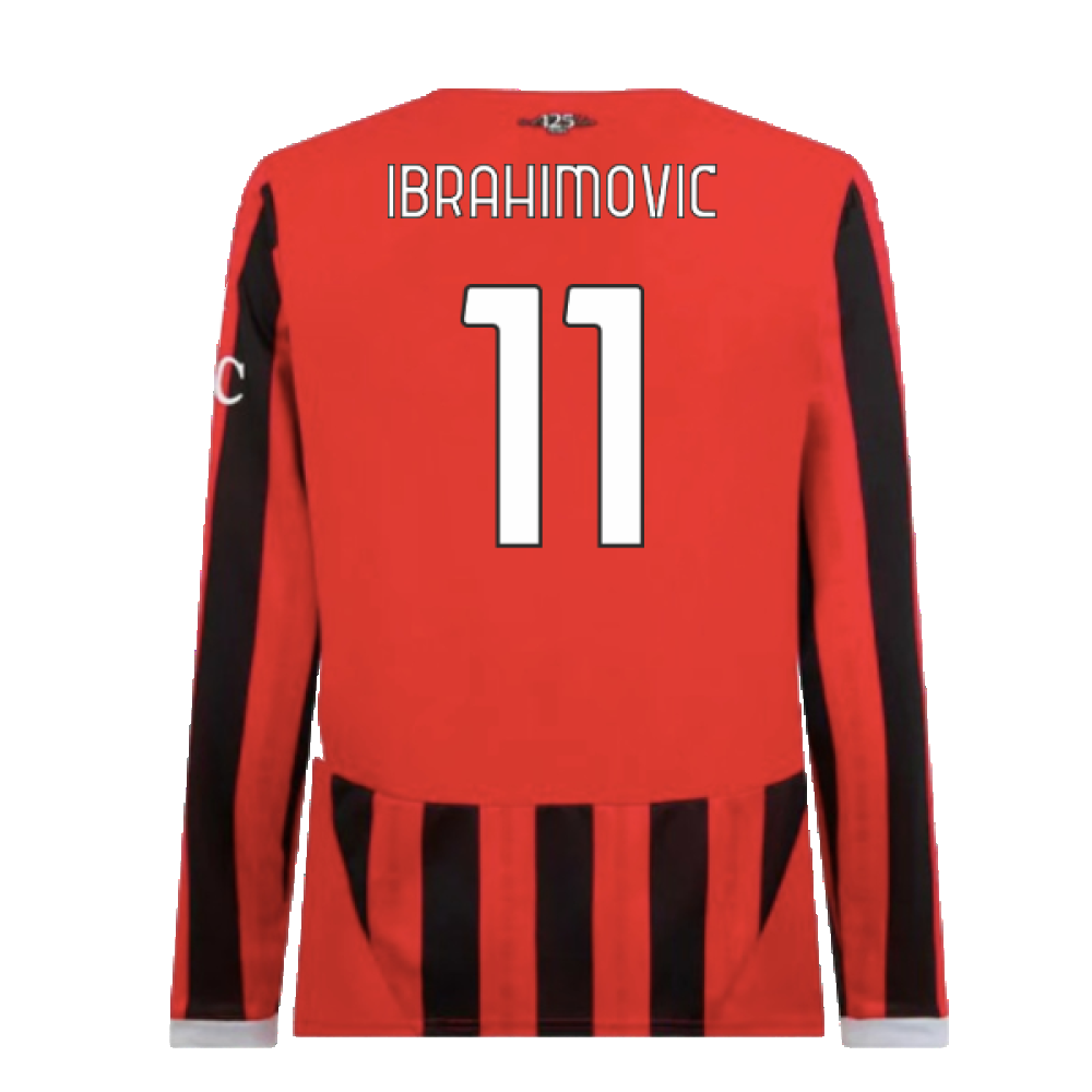 2024-2025 AC Milan Home Long Sleeve Shirt (Ibrahimovic 11)