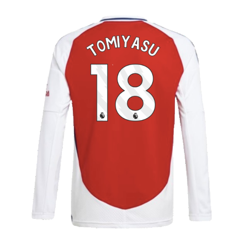 2024-2025 Arsenal Long Sleeve Home Shirt (Kids) (Tomiyasu 18)