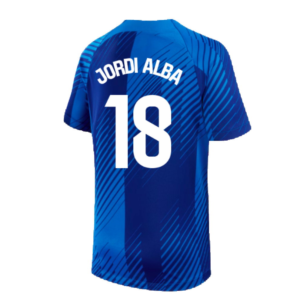 2024-2025 Barcelona Pre-Match Shirt (Blue) - Kids (Jordi Alba 18)