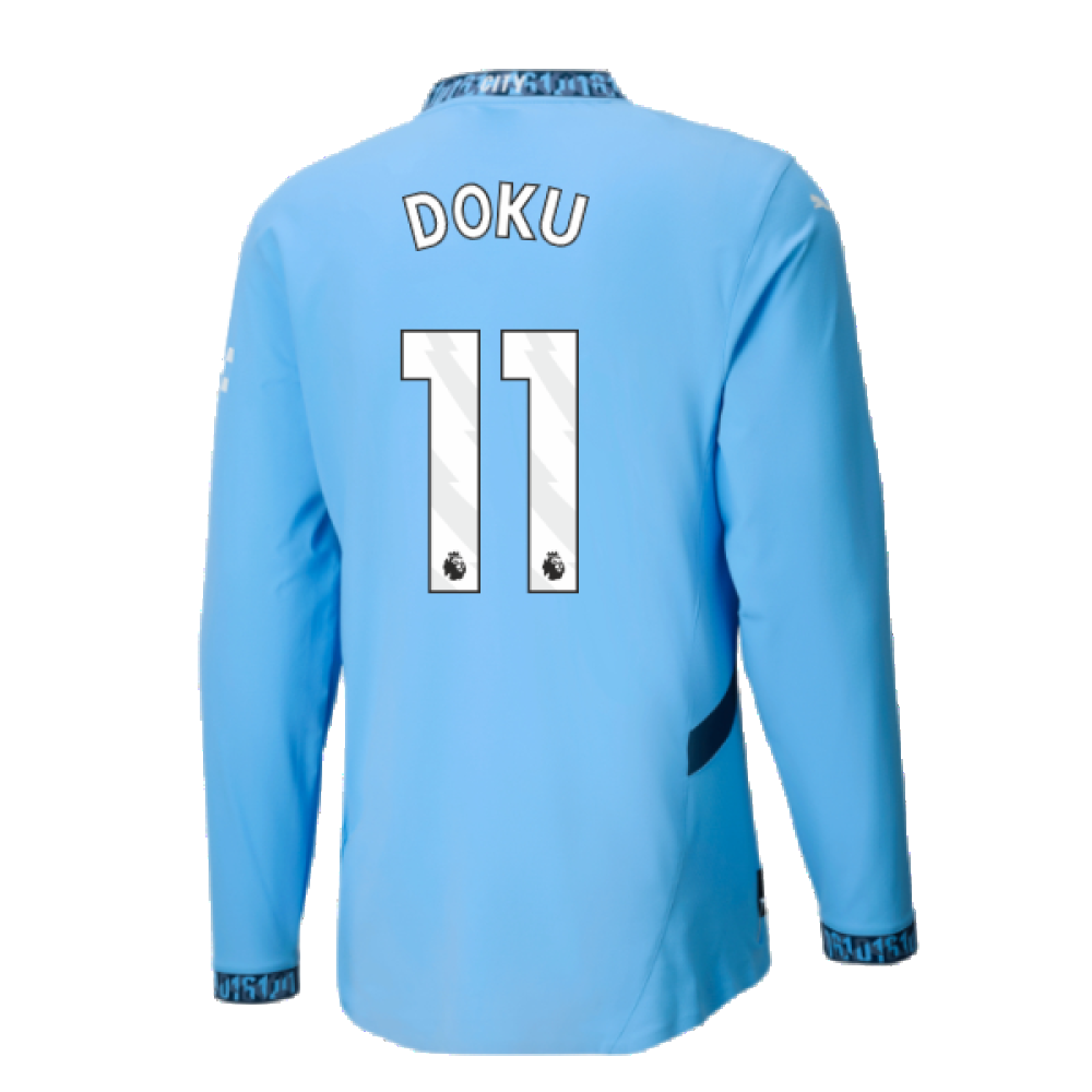 2024-2025 Man City Authentic Long Sleeve Home Shirt (Doku 11)