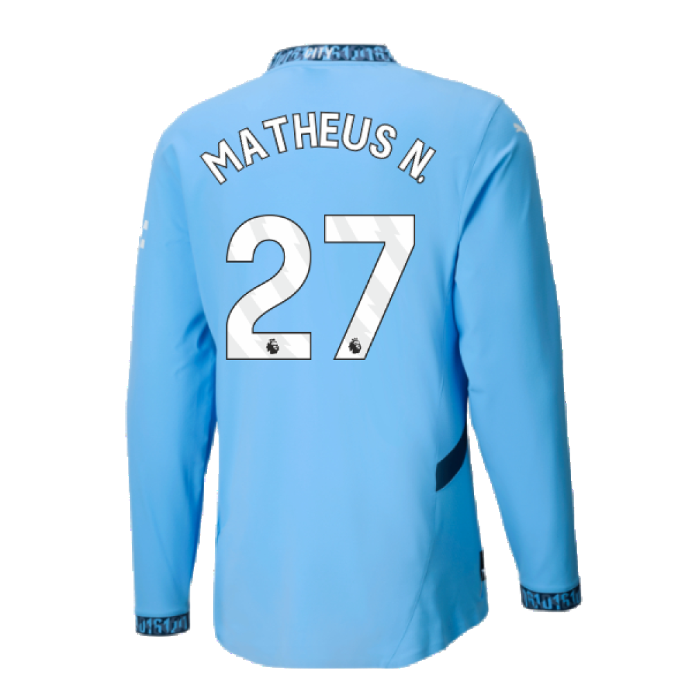 2024-2025 Man City Authentic Long Sleeve Home Shirt (Matheus N. 27)