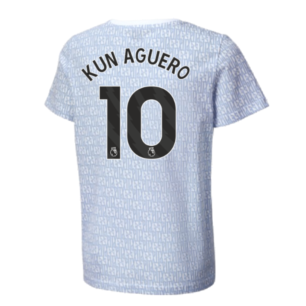 2024-2025 Man City ftblCulture Tee AOP (Light Blue) - Kids (Kun Aguero 10)