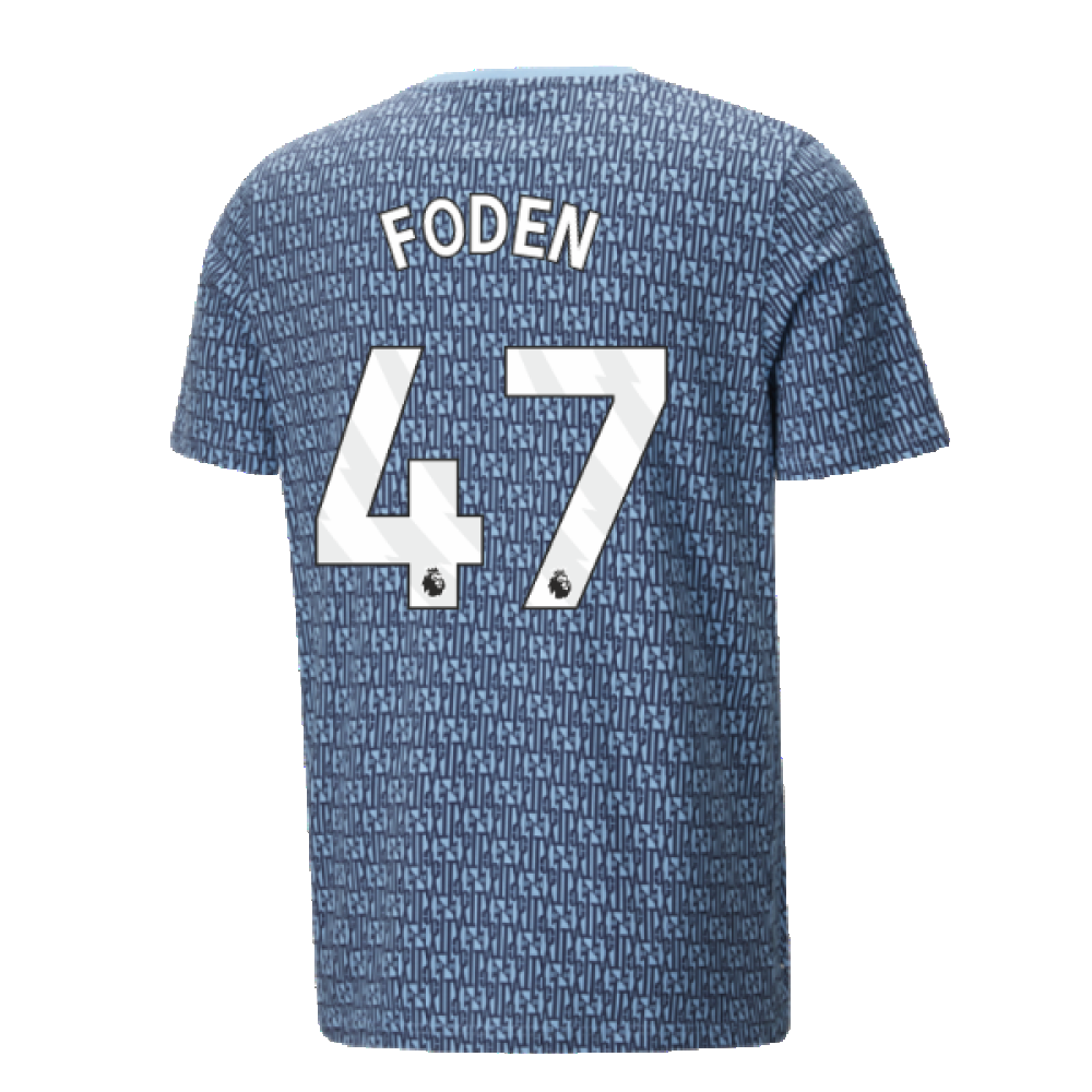 2024-2025 Man City ftblCulture Tee AOP (Navy) - Kids (Foden 47)