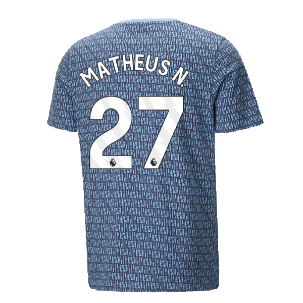 2024-2025 Man City ftblCulture Tee AOP (Navy) - Kids (Matheus N. 27)