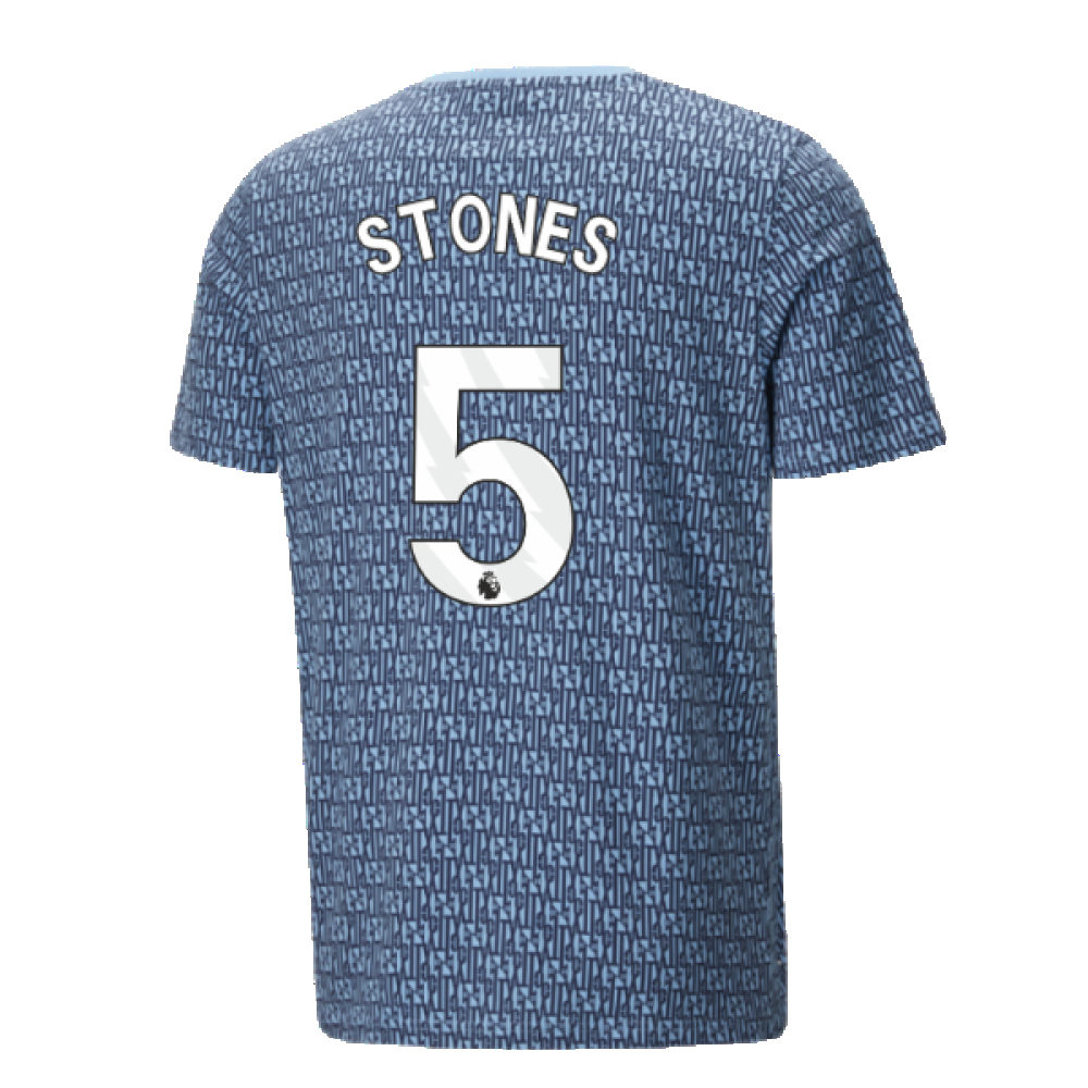 2024-2025 Man City ftblCulture Tee AOP (Navy) - Kids (Stones 5)