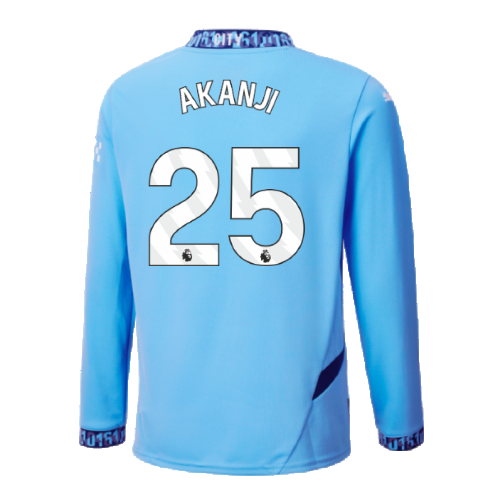 2024-2025 Man City Home Long Sleeve Shirt (Kids) (Akanji 25)