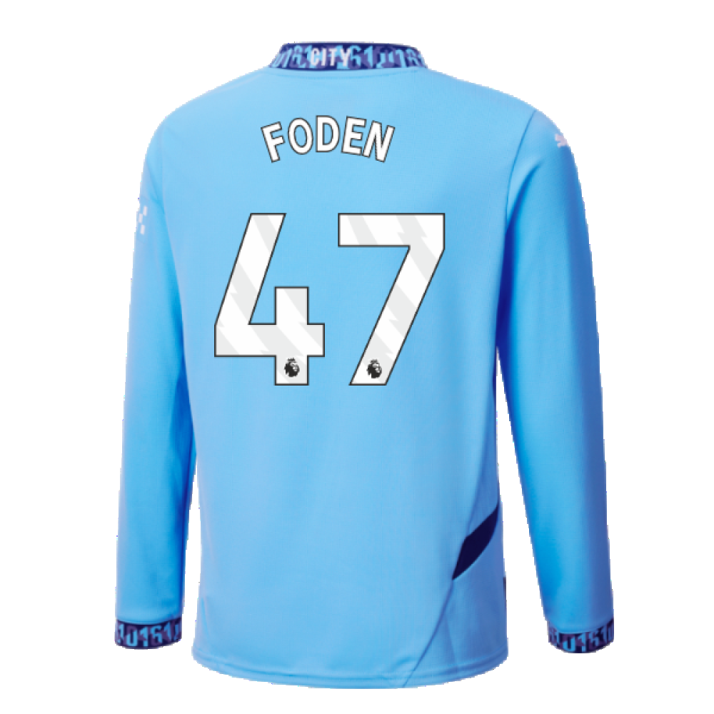 2024-2025 Man City Home Long Sleeve Shirt (Kids) (Foden 47)