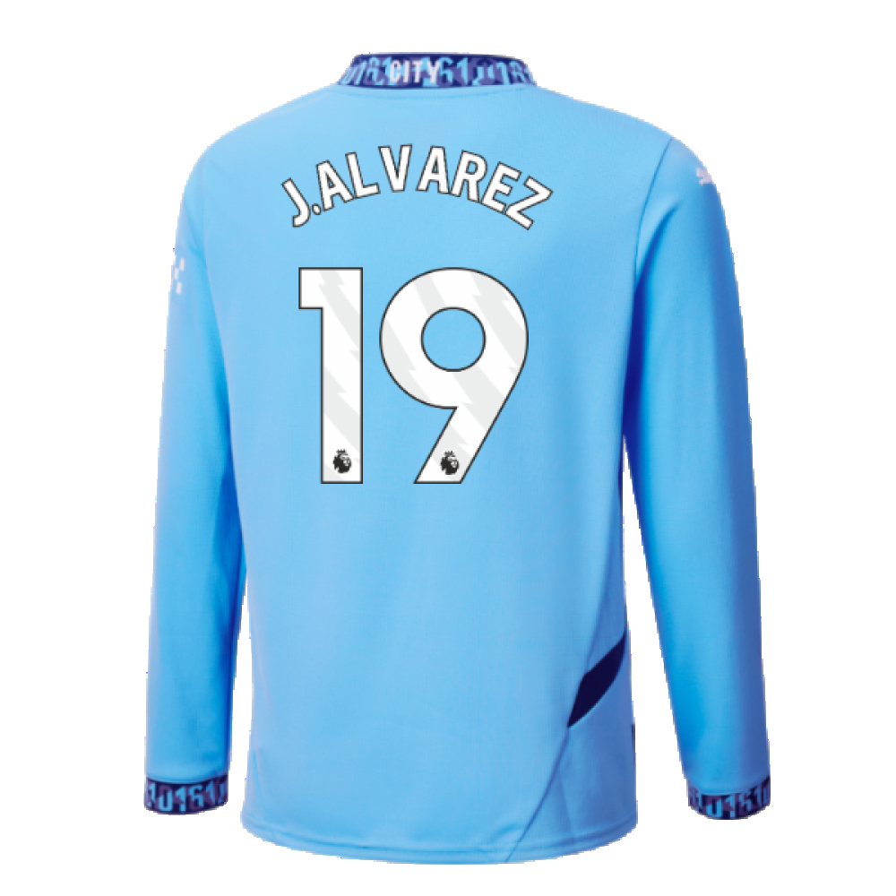 2024-2025 Man City Home Long Sleeve Shirt (Kids) (J.Alvarez 19)