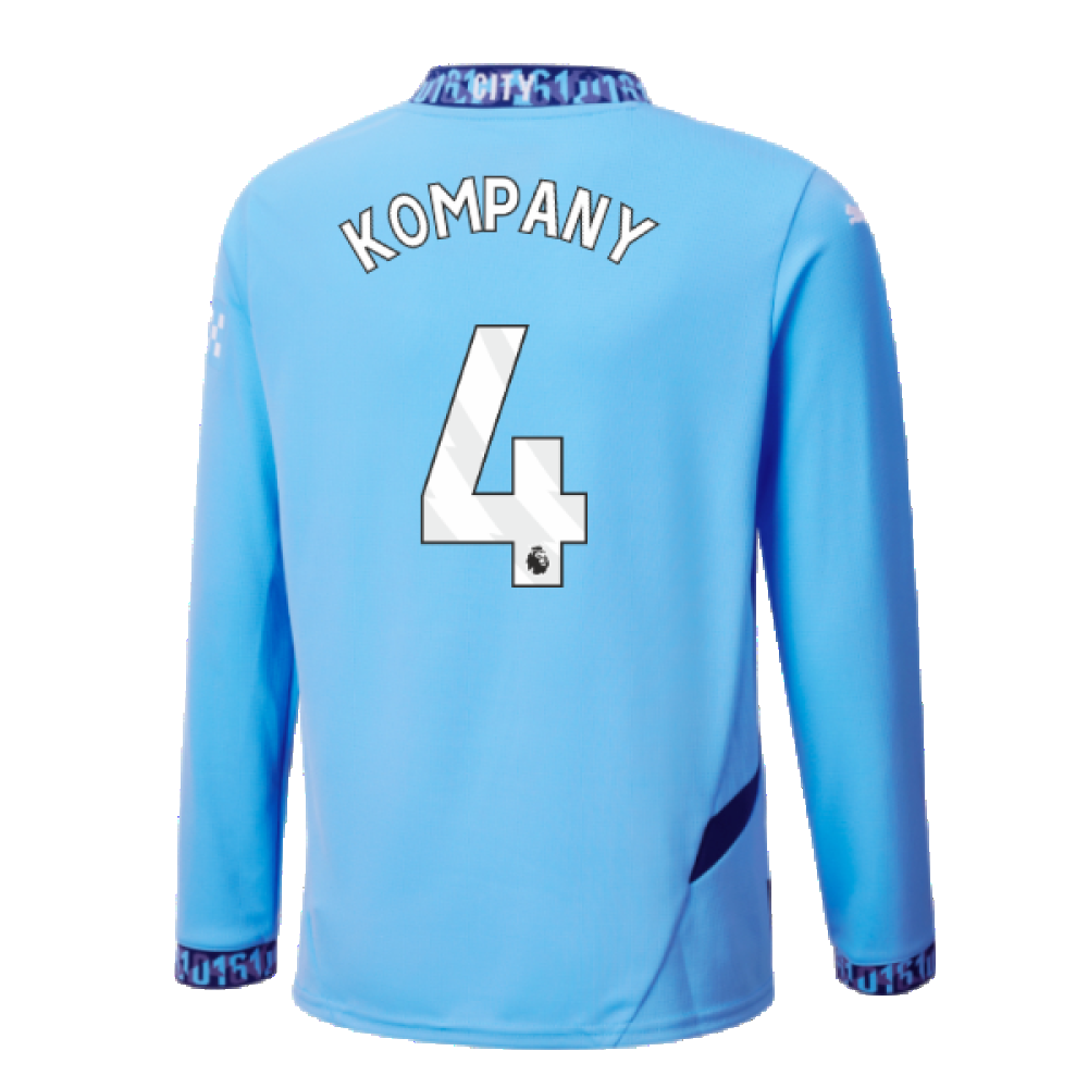 2024-2025 Man City Home Long Sleeve Shirt (Kids) (Kompany 4)