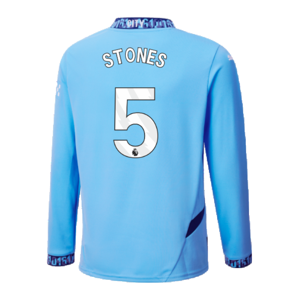 2024-2025 Man City Home Long Sleeve Shirt (Kids) (Stones 5)