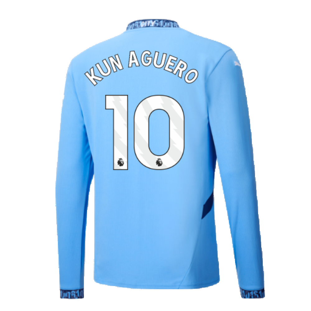 2024-2025 Man City Home Long Sleeve Shirt (Kun Aguero 10)