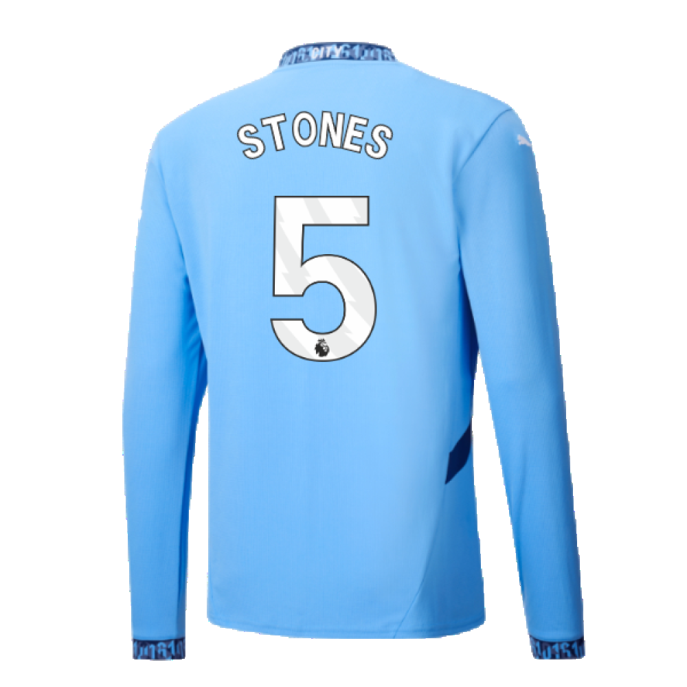 2024-2025 Man City Home Long Sleeve Shirt (Stones 5)