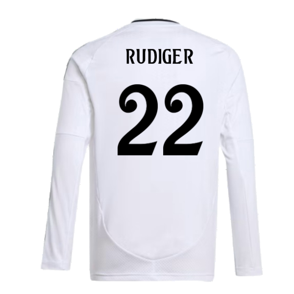 2024-2025 Real Madrid Long Sleeve Home Shirt (Kids) (Rudiger 22)