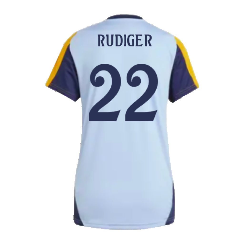 2024-2025 Real Madrid Training Shirt (Glow Blue) - Womens (Rudiger 22)