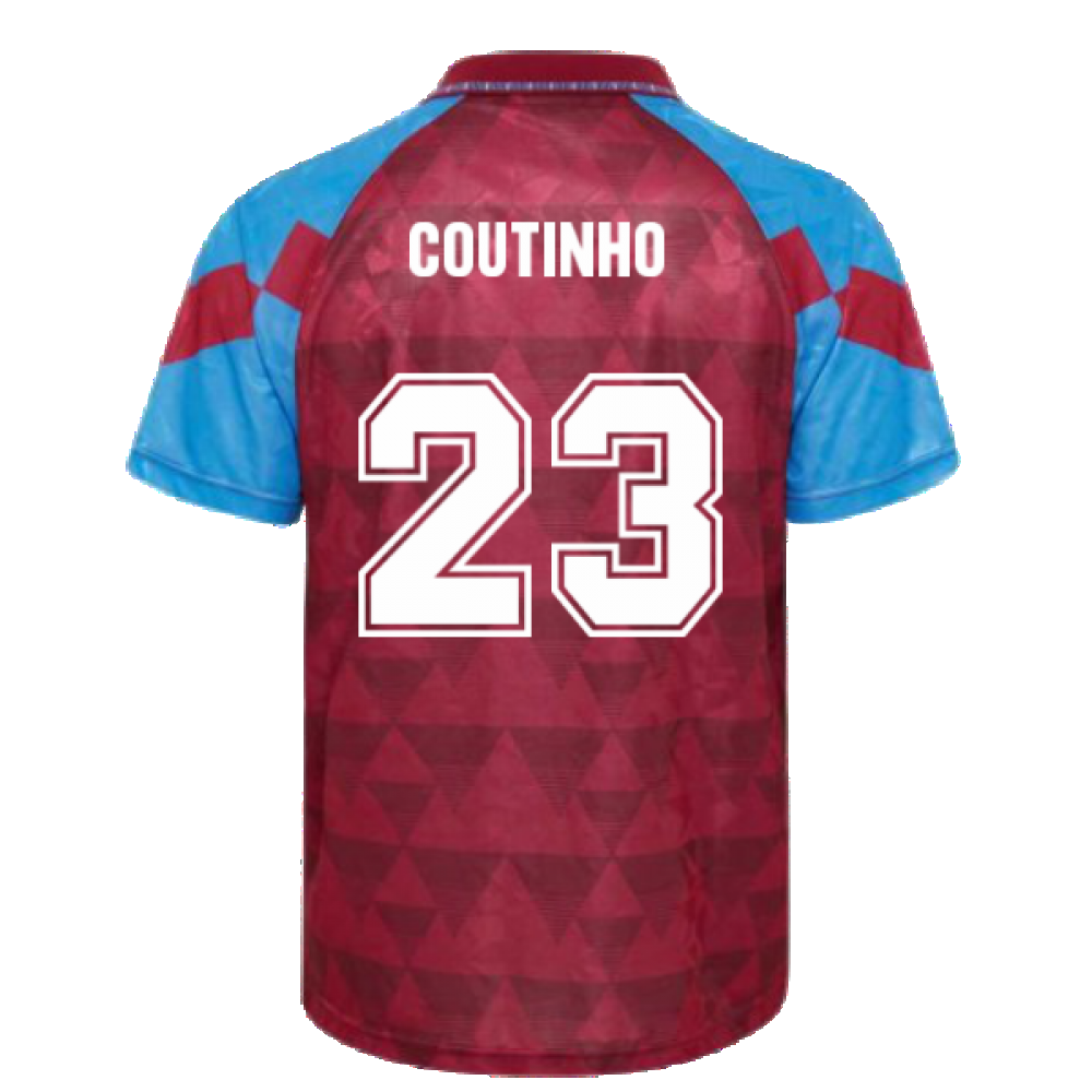 Score Draw Aston Villa 1990 Retro Football Shirt (Coutinho 23)