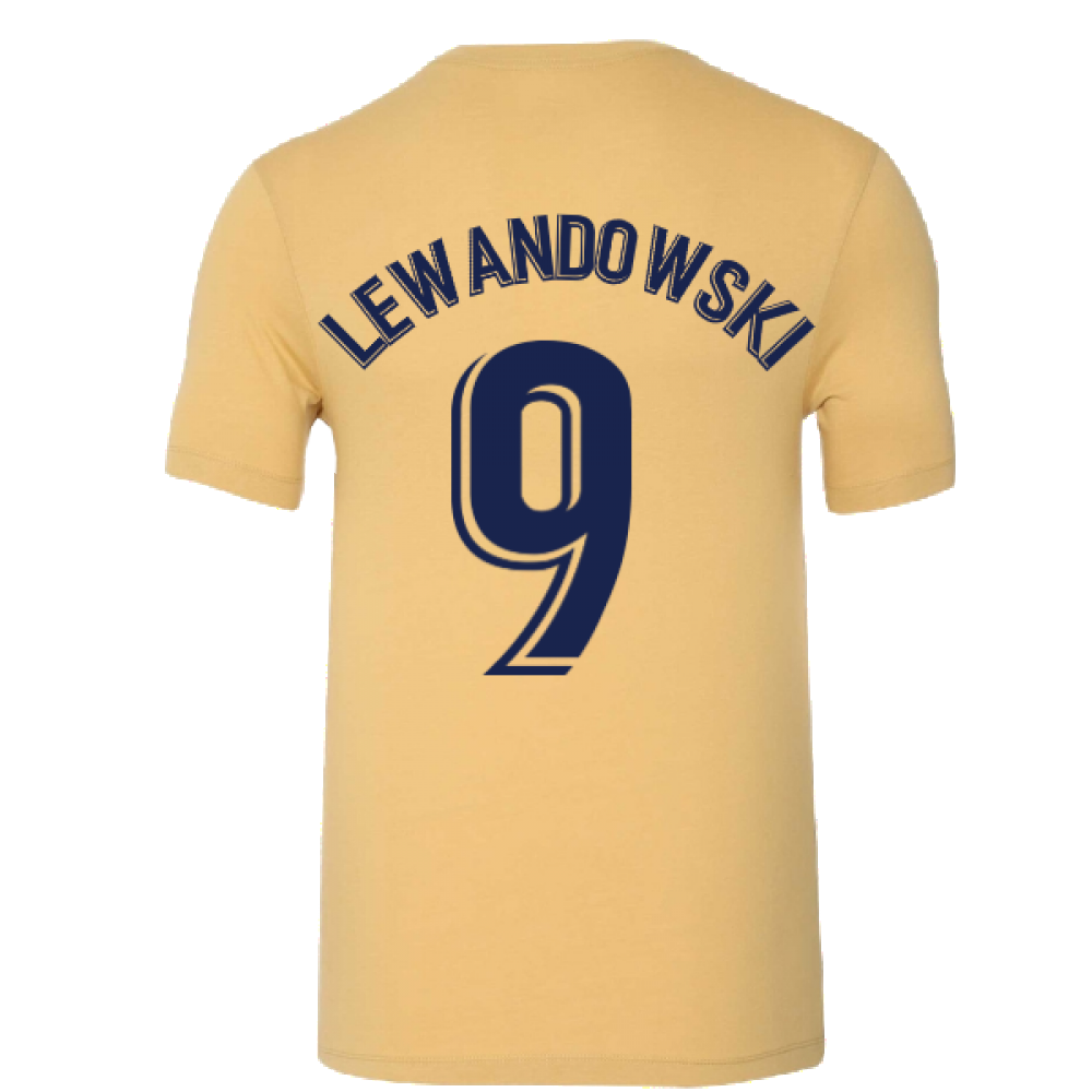 2022-2023 Barcelona Evergreen Crest Tee (Gold) (LEWANDOWSKI 9)