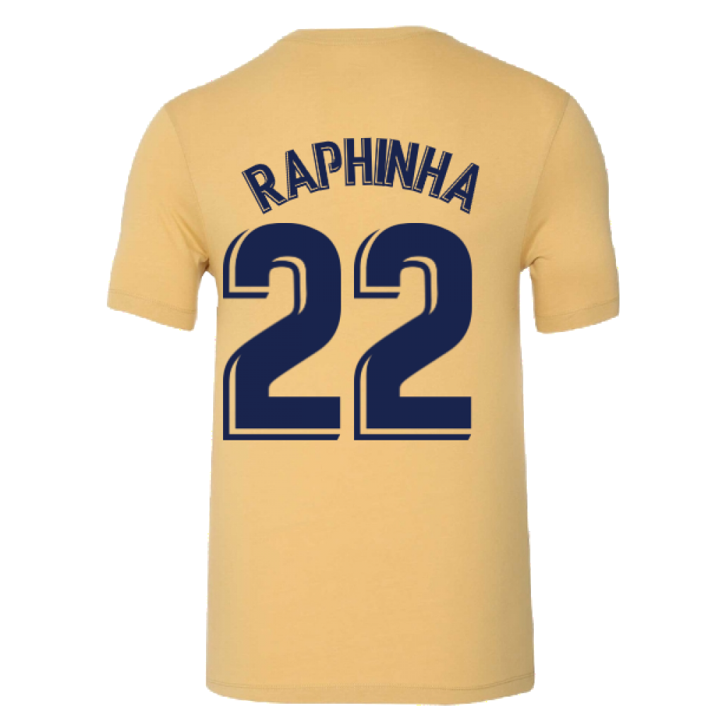 2022-2023 Barcelona Evergreen Crest Tee (Gold) (RAPHINHA 22)