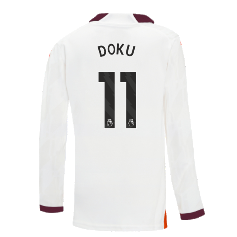 2023-2024 Man City Long Sleeve Away Shirt (Kids) (Doku 11)