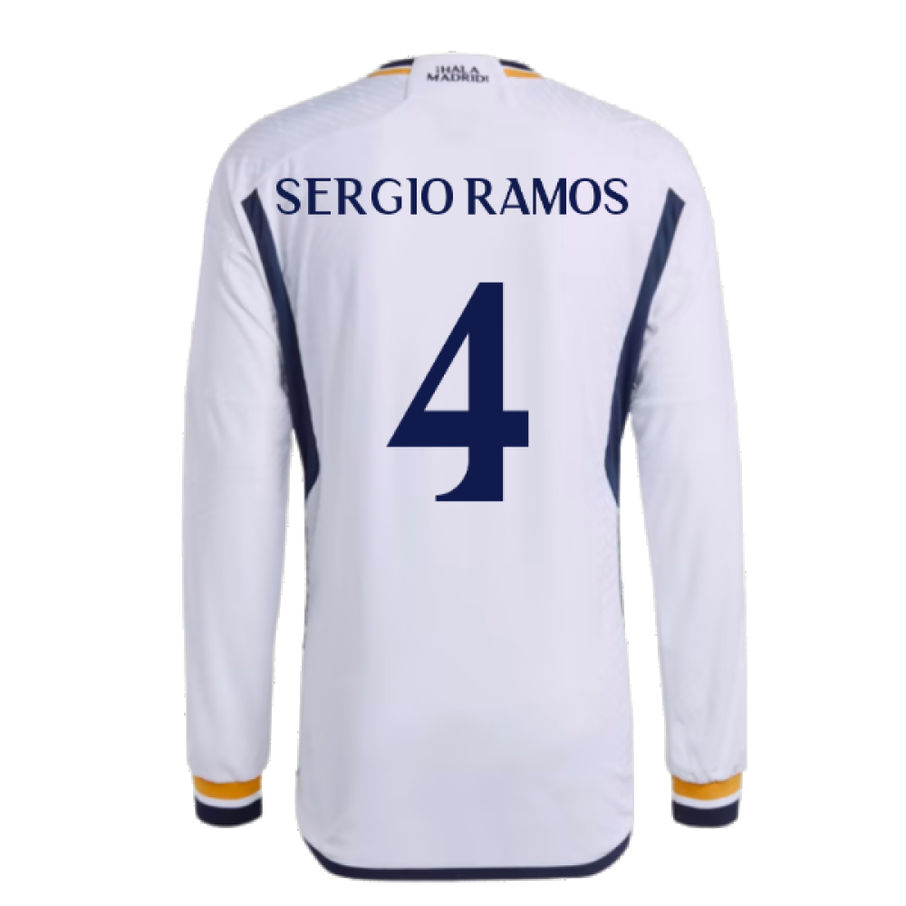 2023-2024 Real Madrid Authentic Long Sleeve Home Shirt (Sergio Ramos 4)