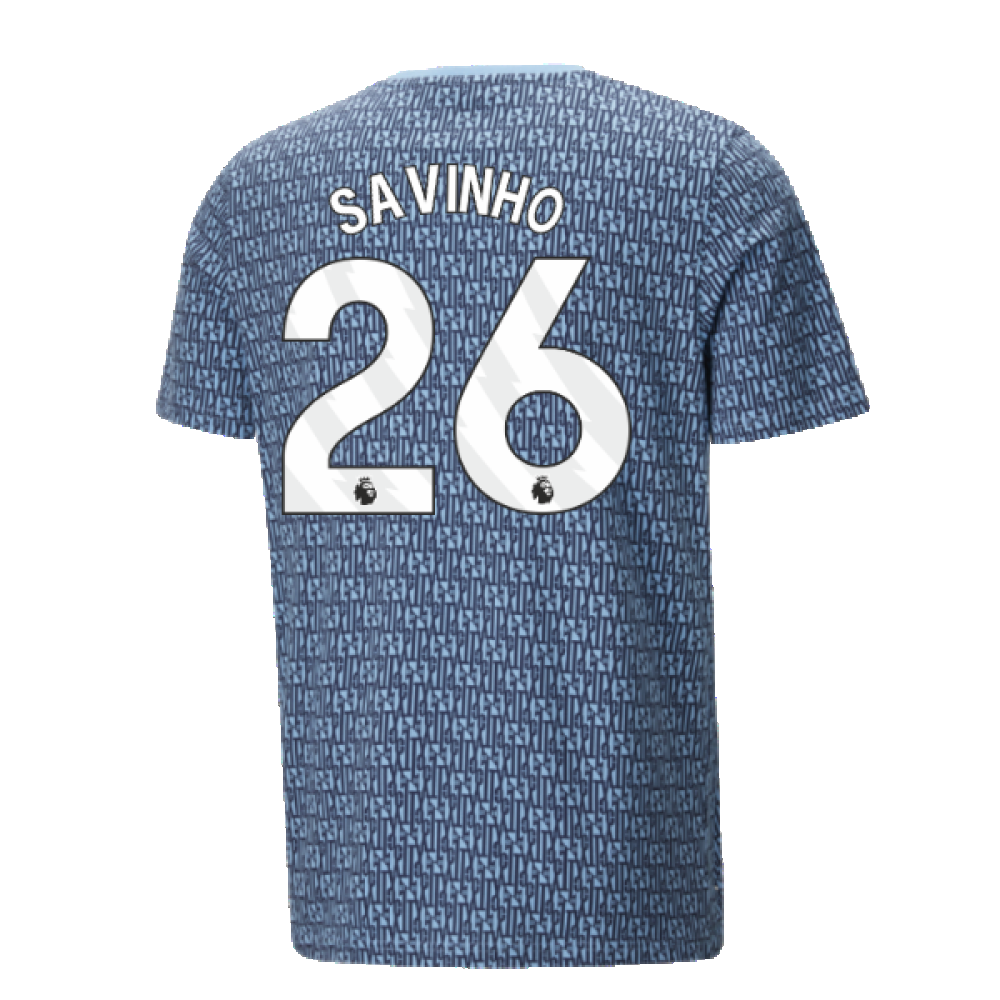 2024-2025 Man City ftblCulture Tee AOP (Navy) - Kids (Savinho 26)