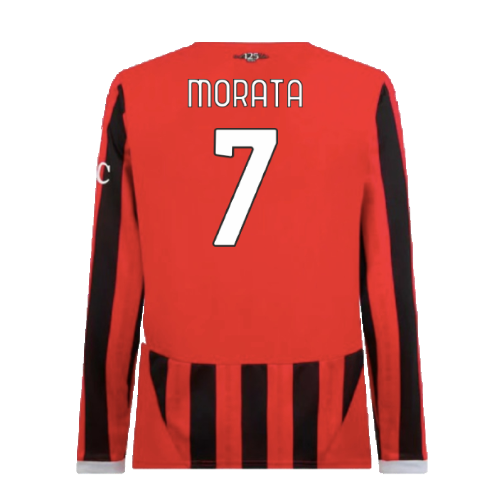 2024-2025 AC Milan Home Long Sleeve Shirt (Morata 7)