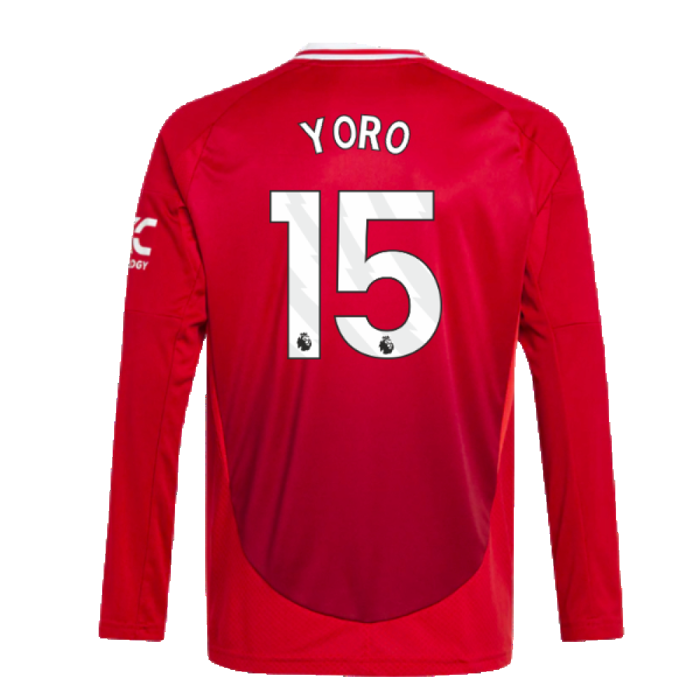 2024-2025 Man Utd Long Sleeve Home Shirt (Kids) (Yoro 15)