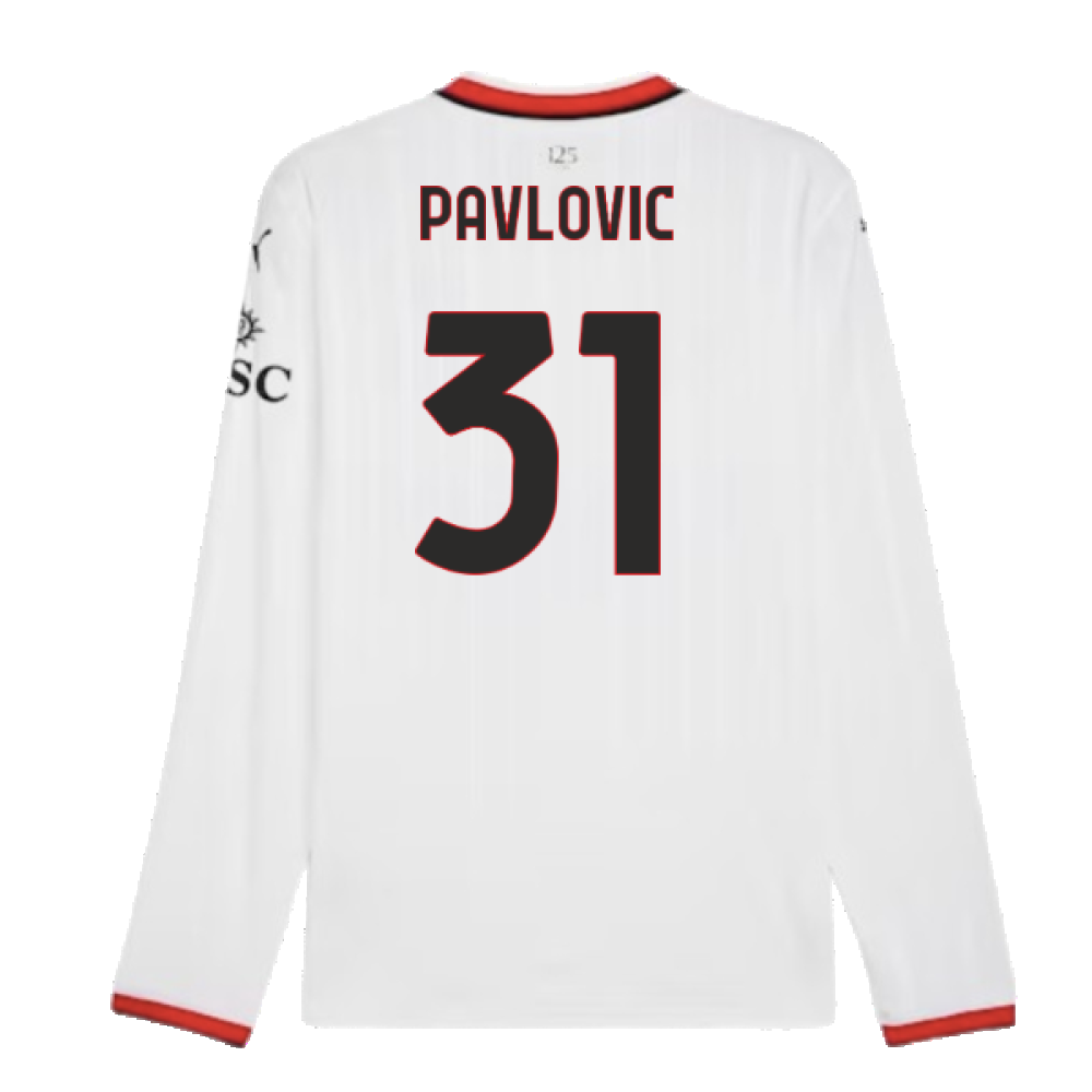 2024-2025 AC Milan Away Long Sleeve Shirt (Pavlovic 31)