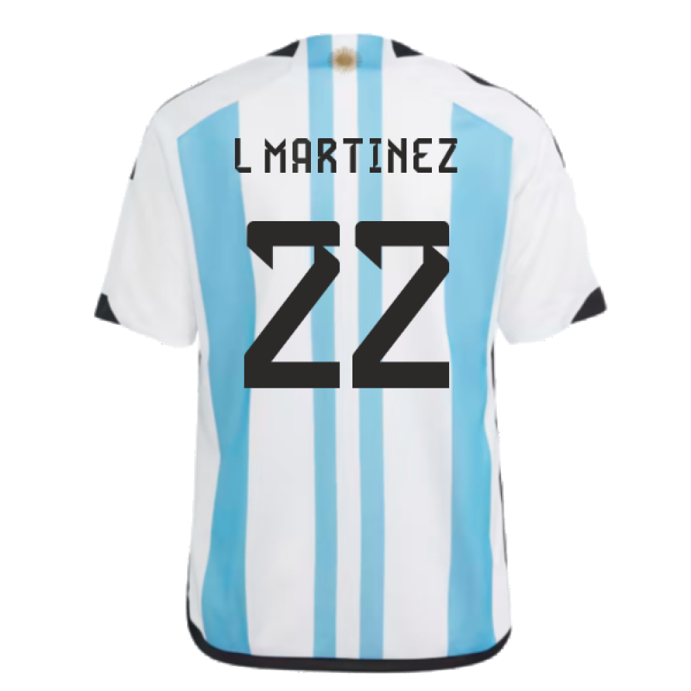 Argentina 2022 World Cup Winners Home Shirt - Kids (L MARTINEZ 22)