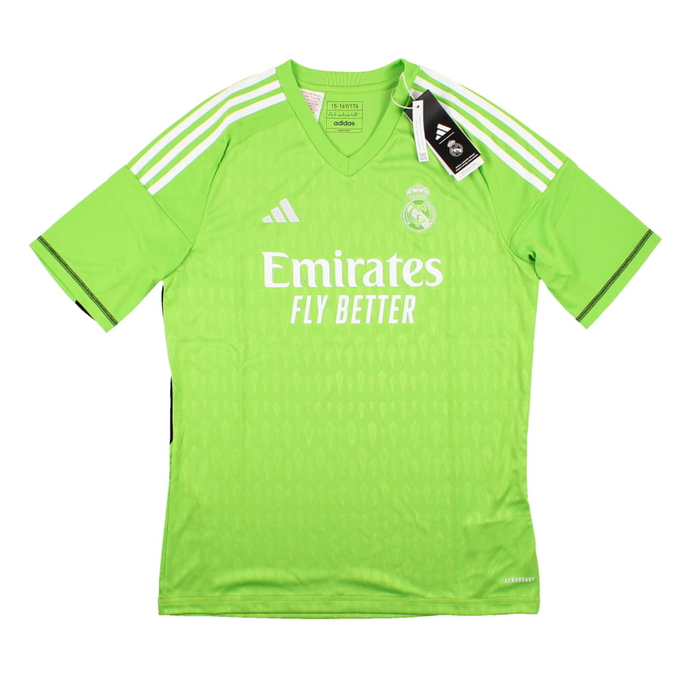 2023-2024 Real Madrid Home Goalkeeper Shirt (Solar Green) - Kids (Your Name)