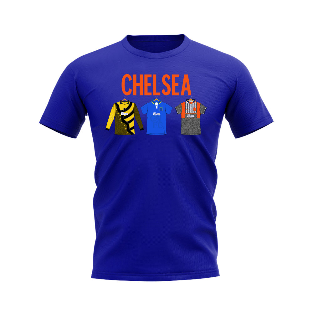 Chelsea 1995-1996 Retro Shirt T-shirts - Text (Blue) (Hughes 8)