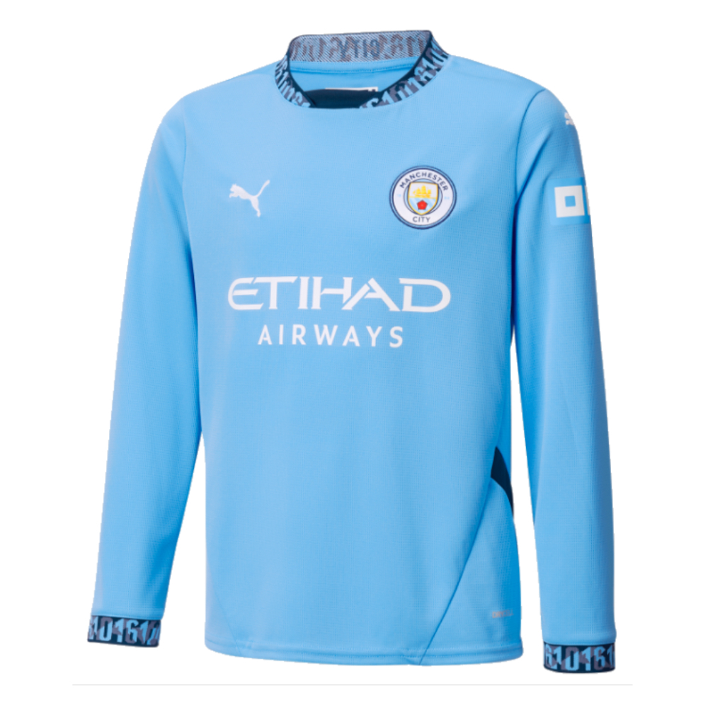 2024-2025 Man City Home Long Sleeve Shirt (Kids) (J.Alvarez 19)