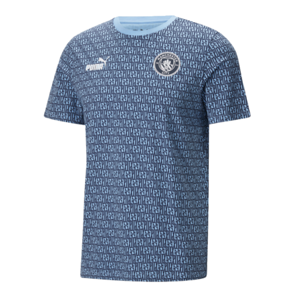 2024-2025 Man City ftblCulture Tee AOP (Navy) - Kids (Kun Aguero 10)