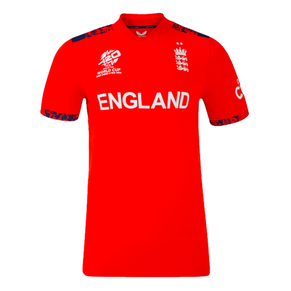 2024 England Cricket T20 Replica S/S T-Shirt - World Cup (Red) (Ladies) (Your Name)