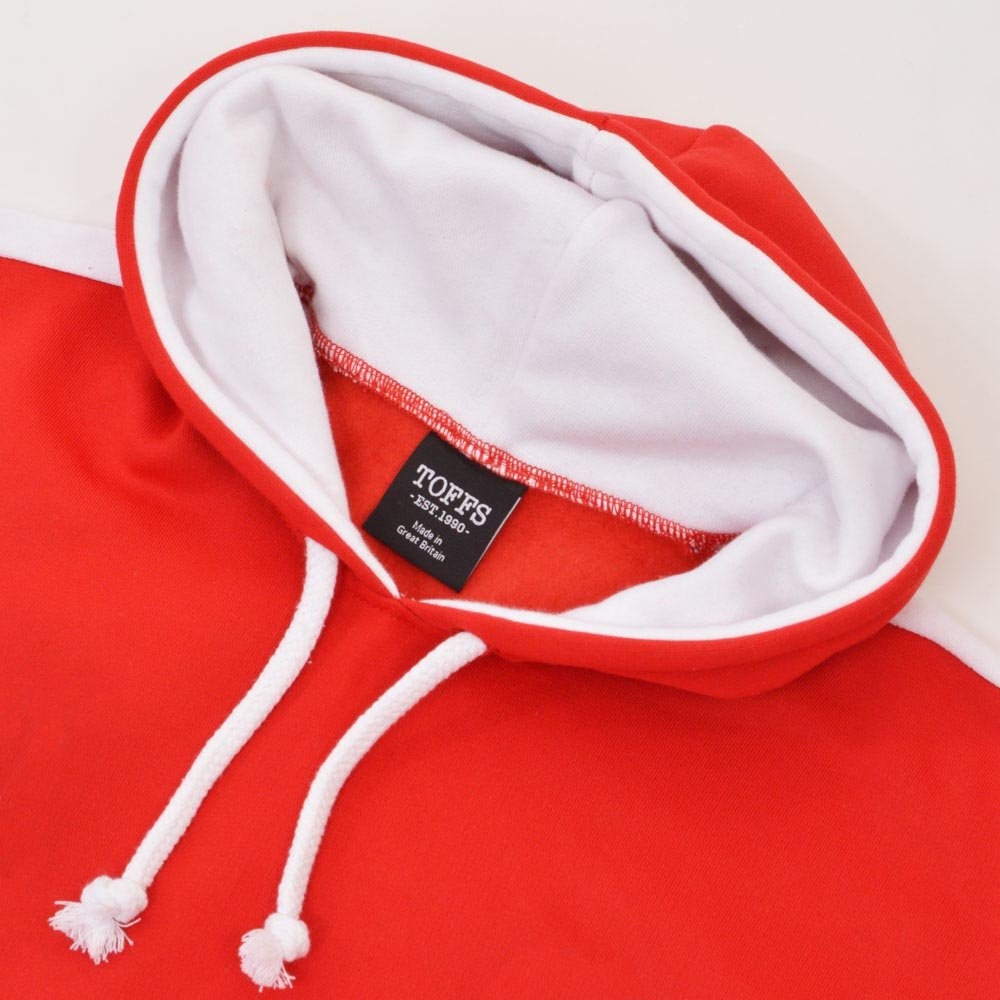 Toffs Retro Red Hoodie White Sleeve Panels