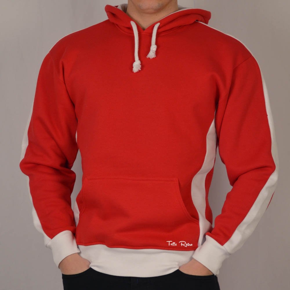 Toffs Retro Red Hoodie White Sleeve Panels