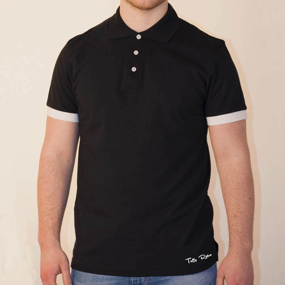 Toffs Retro Polo Shirt - Black with White Cuffs