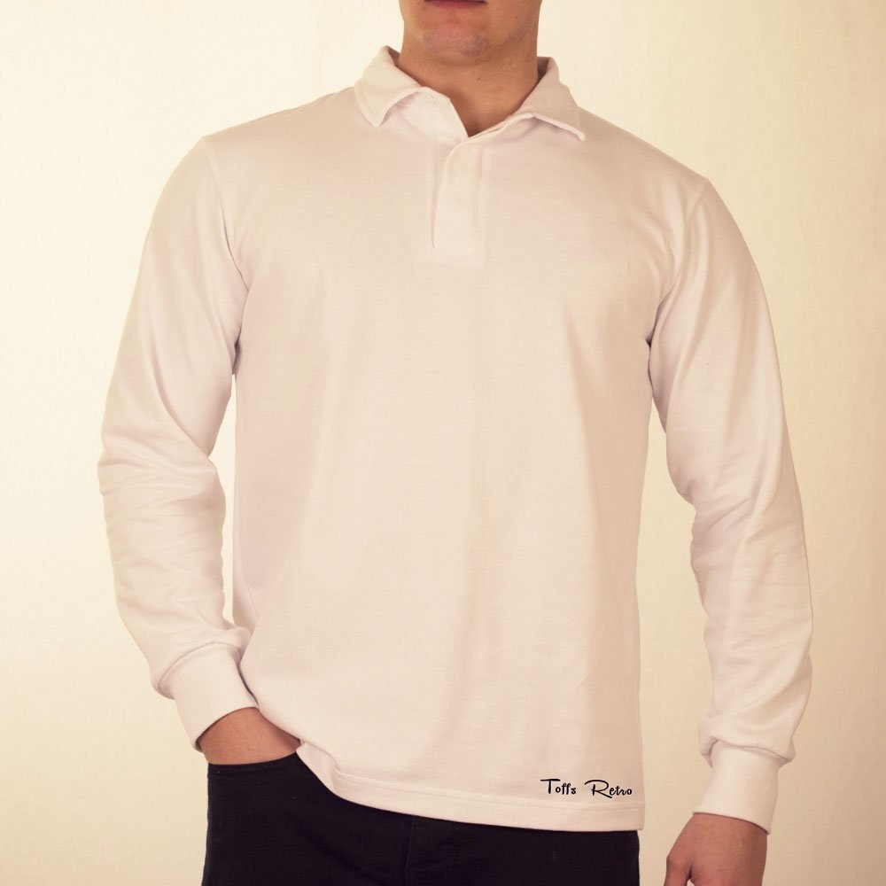 TOFFS Classic Retro White Long Sleeve Rugby Style Shirt