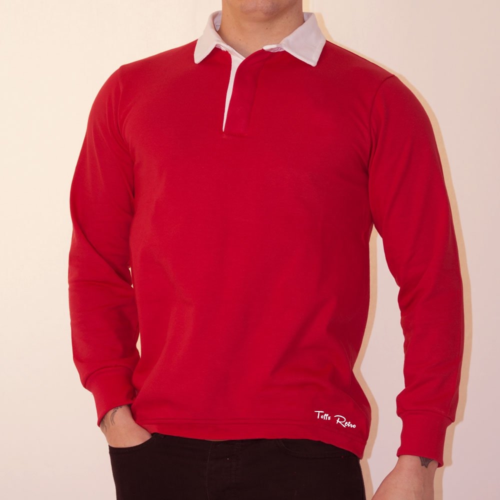 TOFFS Classic Retro Red Long Sleeve Rugby Style Shirt