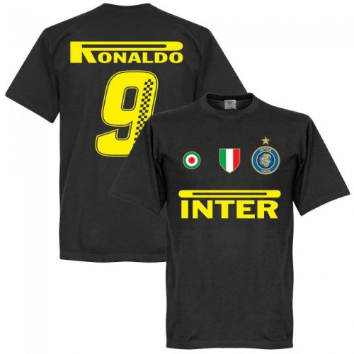 Inter Ronaldo 9 Team T-Shirt - Black (Racing Style BackPrint)