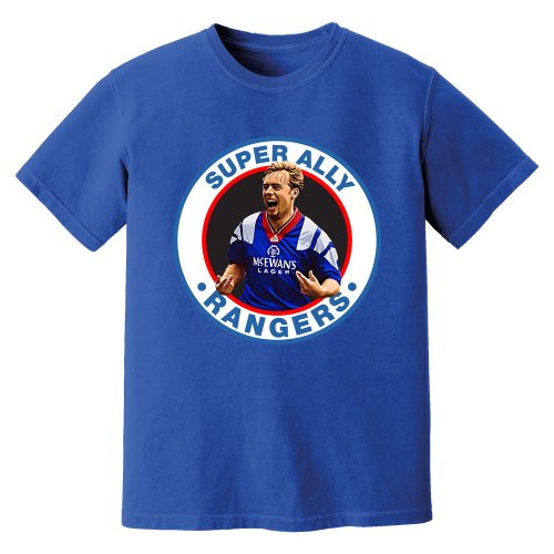 Ally McCoist Super Ally Rangers Retro T-Shirt (Blue)
