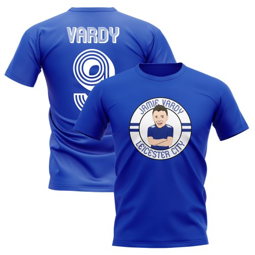 Jamie Vardy Leicester Illustration T-Shirt (Blue)