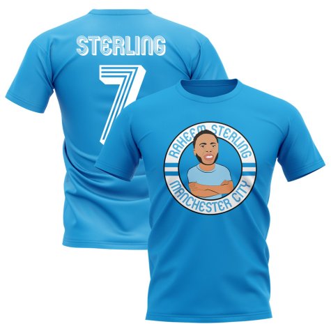 Raheem Sterling Man City Illustration T-Shirt (Sky)