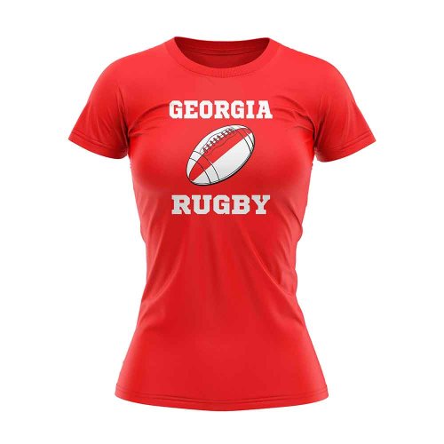 Georgia Rugby Ball T-Shirt (Red) - Ladies