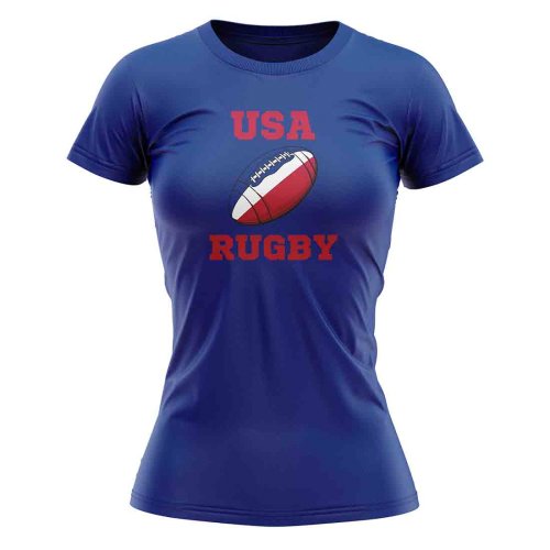 USA Rugby Ball T-Shirt (Blue) - Ladies