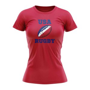 USA Rugby Ball T-Shirt (Red) - Ladies USA Rugby Ball T-Shirt (Red) - Ladies